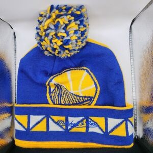 Golden State Warriors Mitchell & Ness Beanie Blue Yellow The City Pom Hat Cap